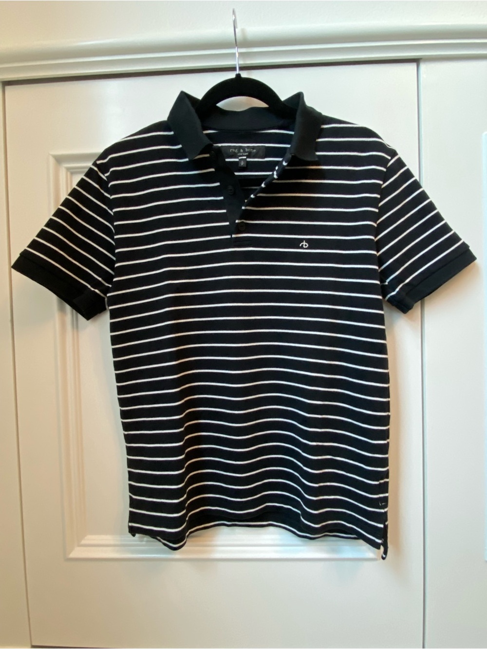 Men's Rag & Bone Black & White Striped Polo Shirt